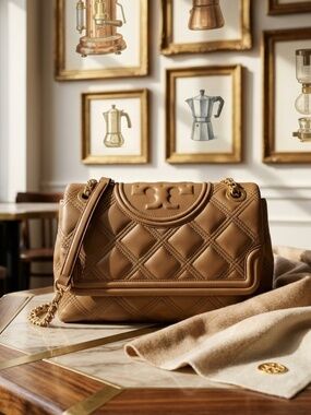 NEW Tory Burch Soft Fleming Convertible Shoulder/Crossbody Bag Tiramisu Leather